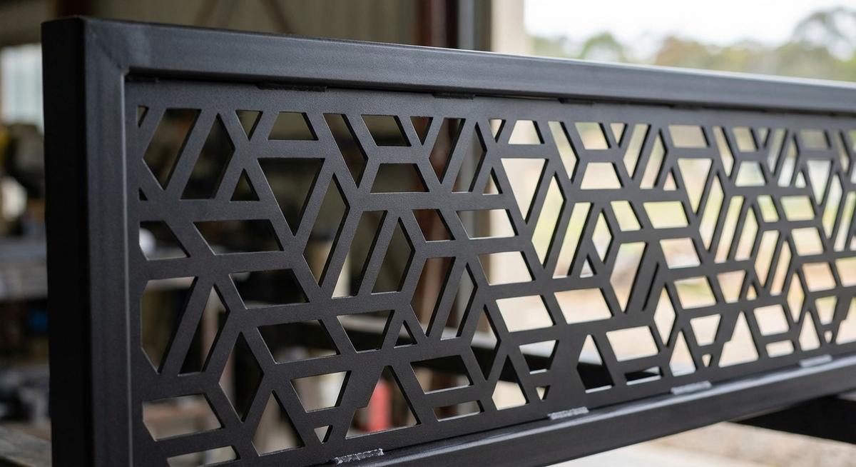 Custom geometric pattern steel fence panel