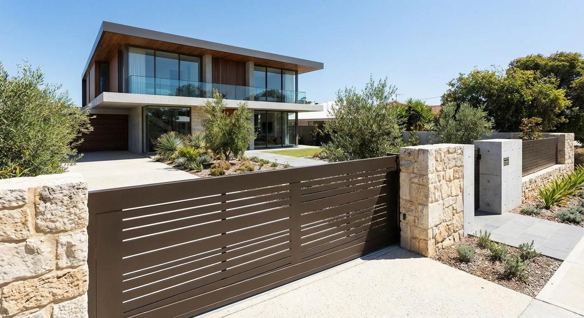 Modern horizontal steel fence panels