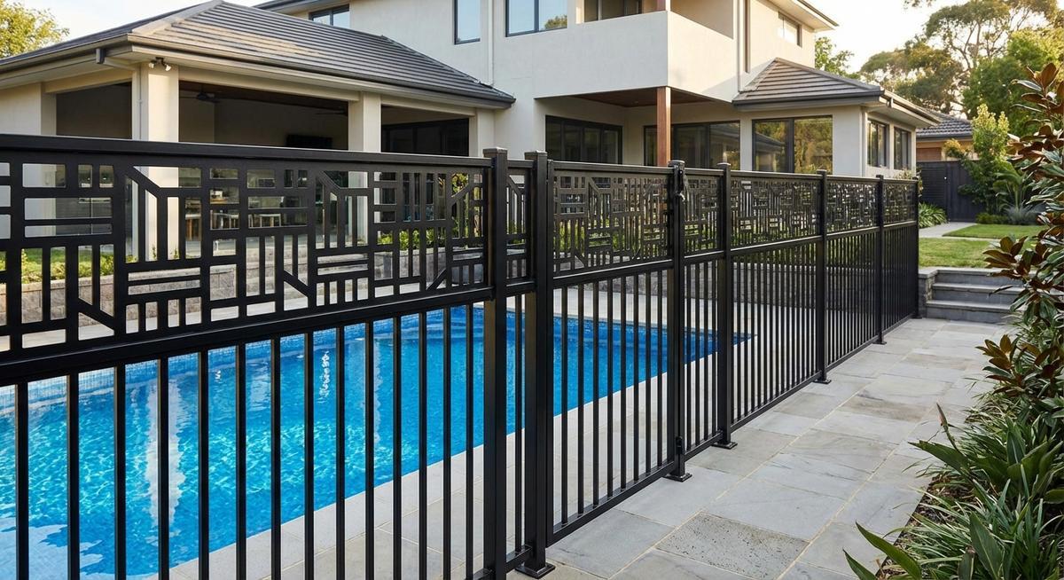 Pool deck decorative steel fencing